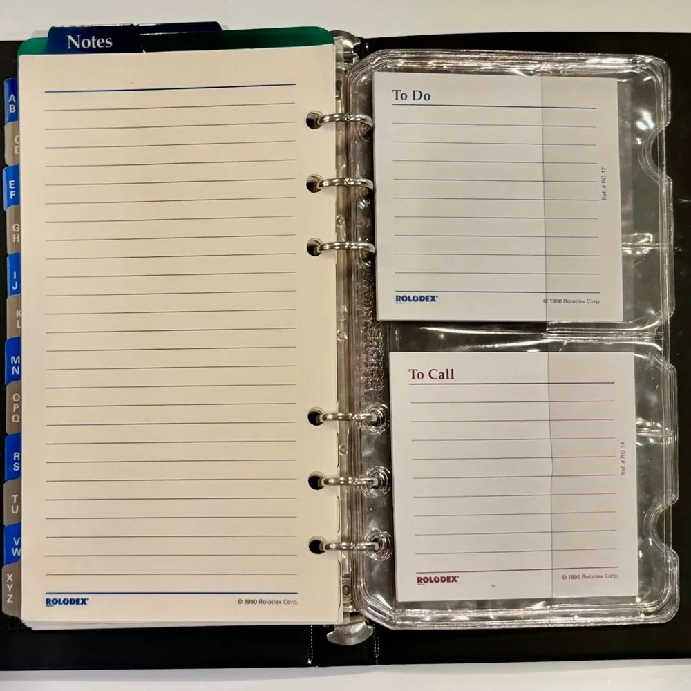 Vintage Personal Organizer in 6 Ring Binder and Faux Black Leather Cover